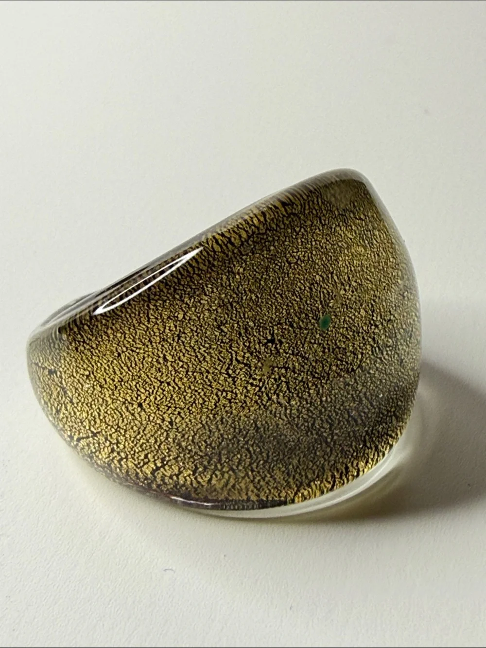 Vintage Wide glass Statement Ring in Metallic Gold drops of glitter